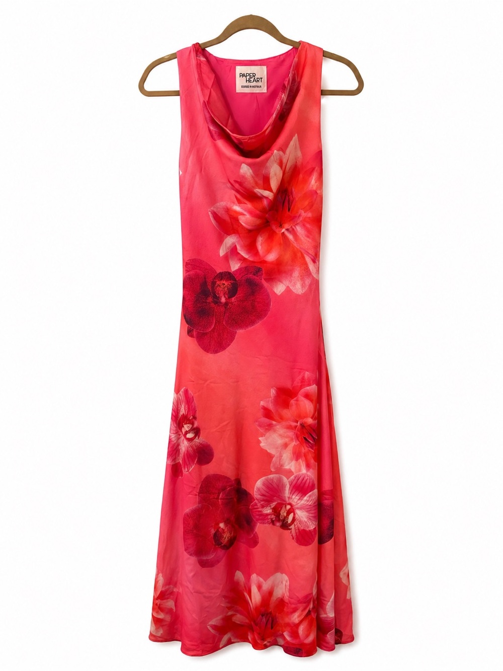 Paper Heart Floral Satin Maxi Dress Pink S NWT